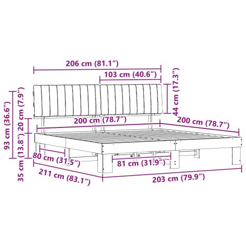 Леглова рамка с тапицирана гръбна част Тъмен сив 200 x 200 cm