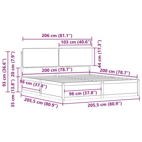 Леглова рамка с тапицирана гръбна част Светлосиво 200 x 200 cm