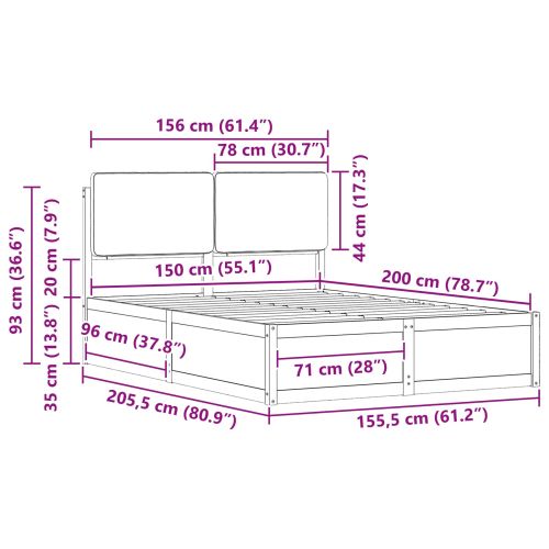 Леглова рамка с тапицирана гръбна част Светлосиво 150 x 200 cm