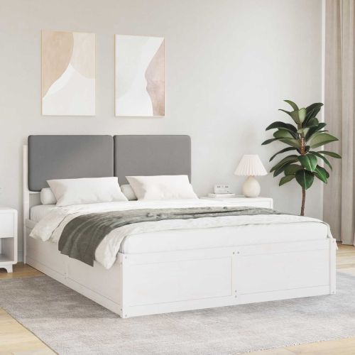 Леглова рамка с тапицирана гръбна част Светлосиво 135 x 190 cm