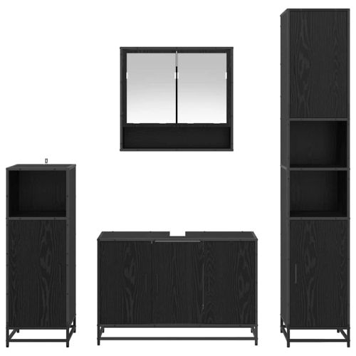 Комплект мебели за баня с рафт 4 pcs Черния дъб Инженерно дърво