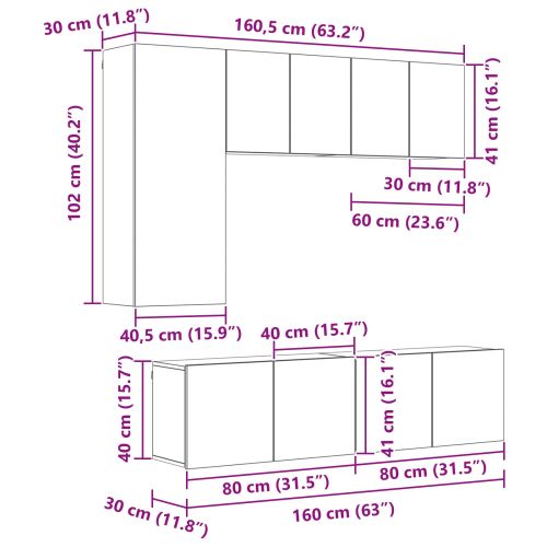 Телевизионен стенен шкаф 5 pcs Старо дърво Инженерно дърво
