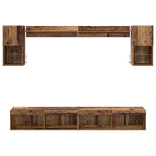 ТВ стенни единици с LED с LED 6 pcs Старо дърво Инженерно дърво