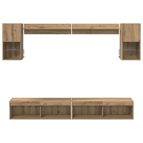 ТВ стенни единици с LED с LED 6 pcs Дъб Инженерно дърво