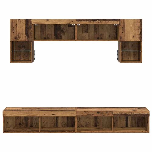 ТВ стенни единици с LED 6 pcs Старо дърво Инженерно дърво