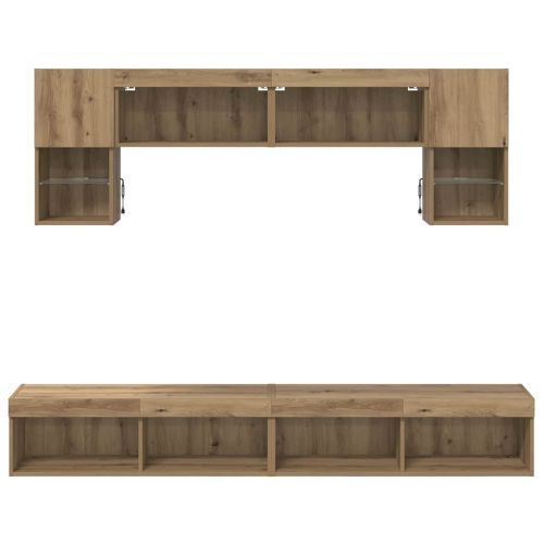 ТВ стенни единици с LED 6 pcs Дъб Инженерно дърво