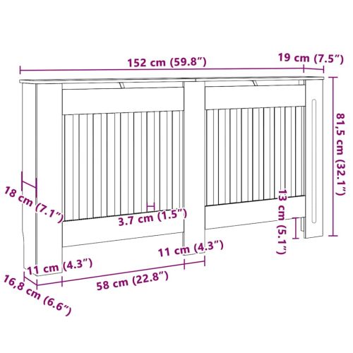 Калъф за радиатор 2 pcs Сив 152 x 19 x 81,5 см Инженерно дърво