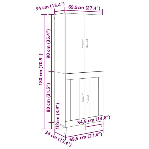 Висок шкаф Черния дъб 69,5 x 34 x 180 см Инженерно дърво