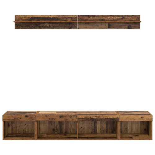 Комплект за стена на телевизор с LED 5 pcs Старо дърво