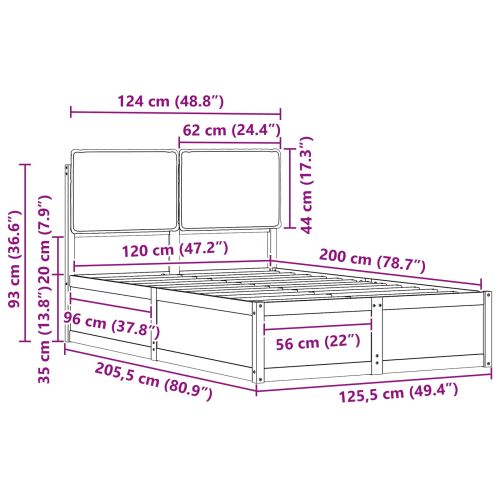 Леглова рамка с тапицирана гръбна част Светлосиво 120 x 200 cm