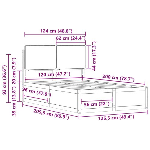 Леглова рамка с тапицирана гръбна част Светлосиво 120 x 200 cm