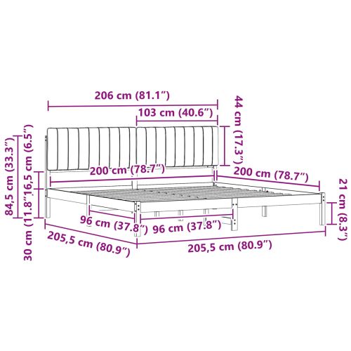 Леглова рамка с тапицирана гръбна част Черен 200 x 200 cm