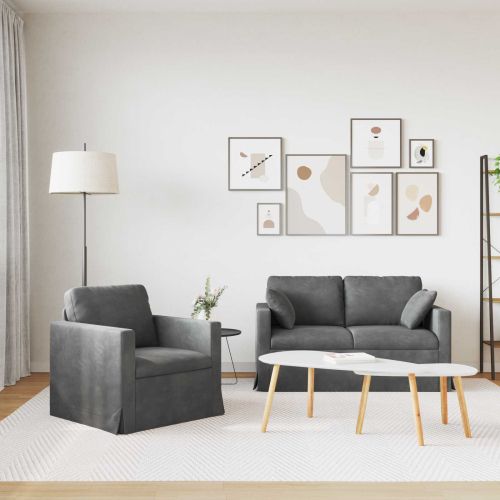 Комплект дивани 2 pcs Тъмен сив 138 x 78 x 80 см Кадифе