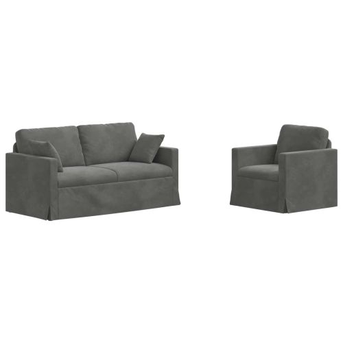 Комплект дивани 2 pcs Тъмен сив 158 x 78 x 80 см Кадифе