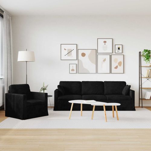 Комплект дивани 2 pcs Черно 228 x 78 x 80 см Кадифе