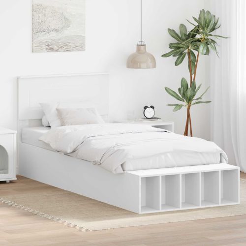 Рамка за легло с рафт Бяло 75 x 190 cm Инженерно дърво