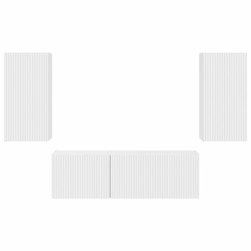 Комплект за стена на телевизор 4 pcs Бяло Инженерно дърво