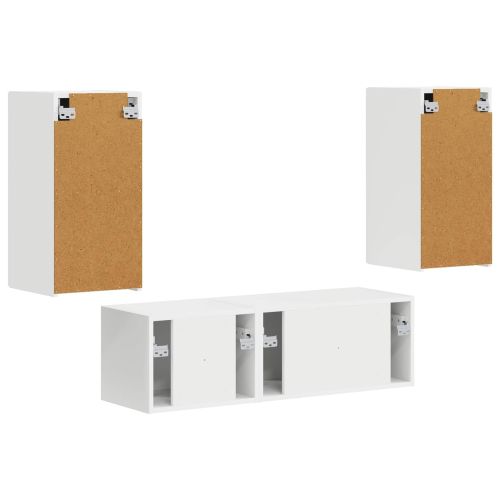 Комплект за стена на телевизор 4 pcs Бяло Инженерно дърво