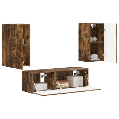 Комплект за стена на телевизор 4 pcs Димян дъб Инженерно дърво