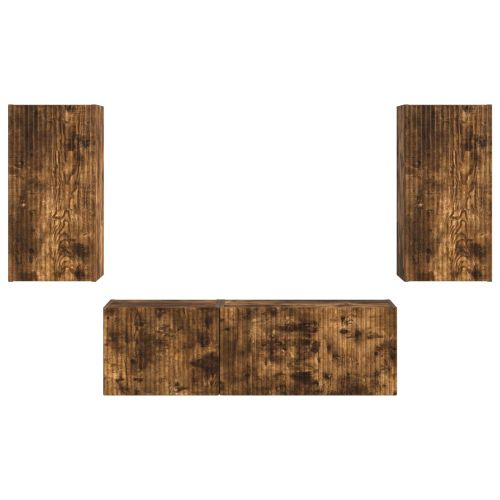 Комплект за стена на телевизор 4 pcs Димян дъб Инженерно дърво