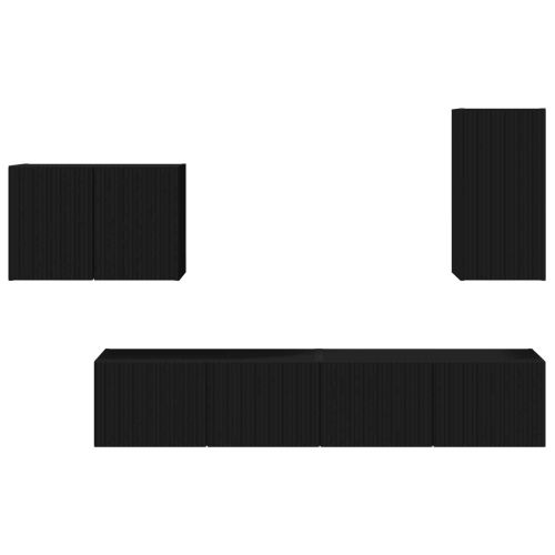 Комплект за стена на телевизор 4 pcs Черно Инженерно дърво