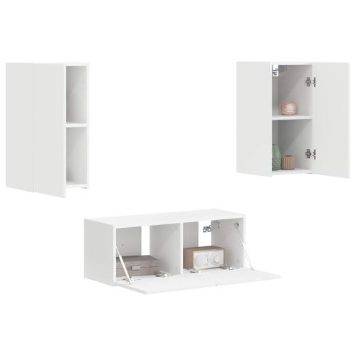 Комплект ТВ шкаф Монтиране на стена 2 pcs Бяло Инженерно дърво