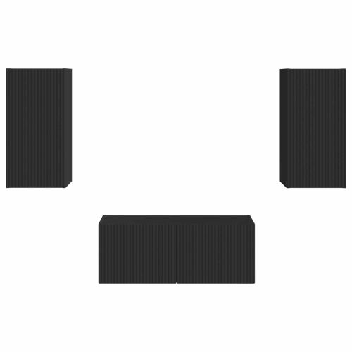Комплект ТВ шкаф Монтиране на стена 2 pcs Черно Инженерно дърво
