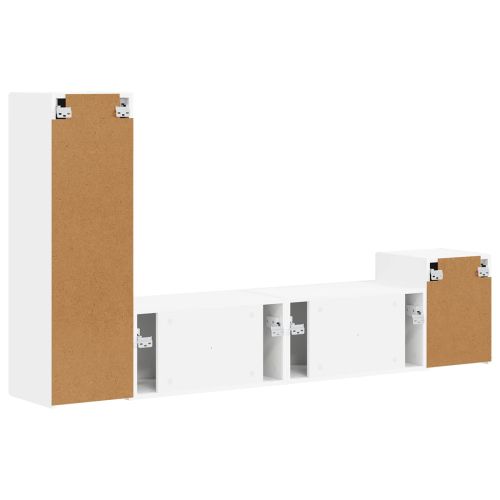 Комплект ТВ шкаф Монтиране на стена 4 pcs Бяло Инженерно дърво