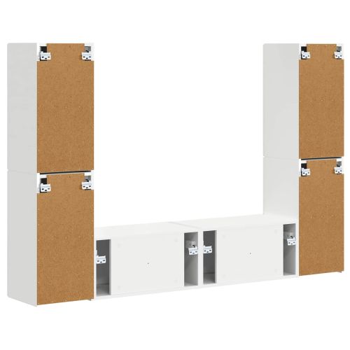 Комплект ТВ шкаф 6 pcs Бяло Инженерно дърво