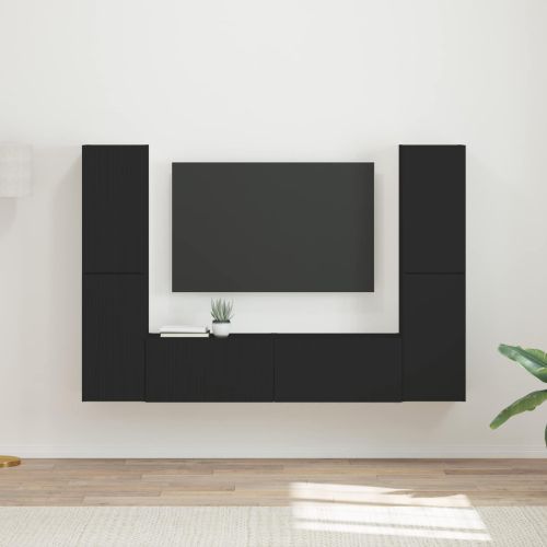 Комплект ТВ шкаф 6 pcs Черно Инженерно дърво
