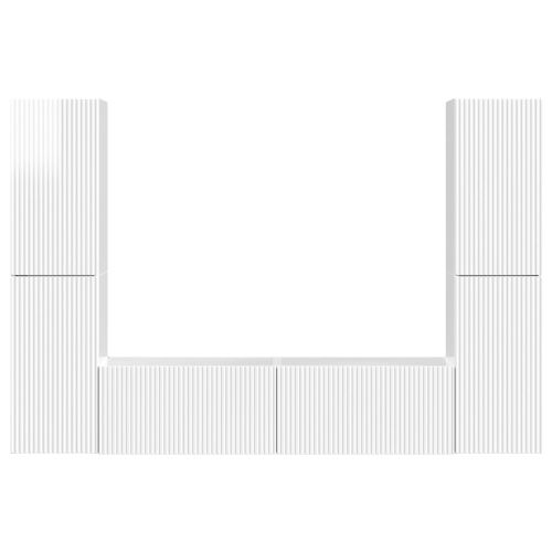 Комплект ТВ шкаф 6 pcs Лъскаво бяло Инженерно дърво