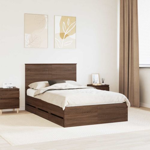 Рамка за легло Кафяв дъб 135 x 190 cm Инженерна дървесина