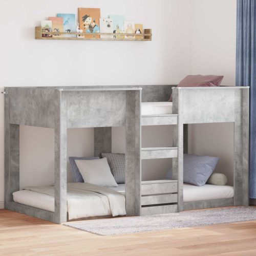 Двуетажно легло за деца Циментено сиво 75 x 190 cm