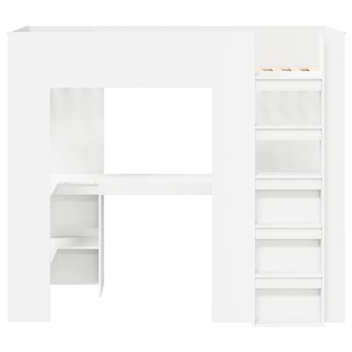 Рамка за двуетажно легло с бюро със съхранение Бяло 90 x 190 cm