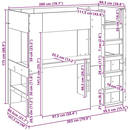 Рамка за двуетажно легло с бюро Старо дърво 100 x 200 cm