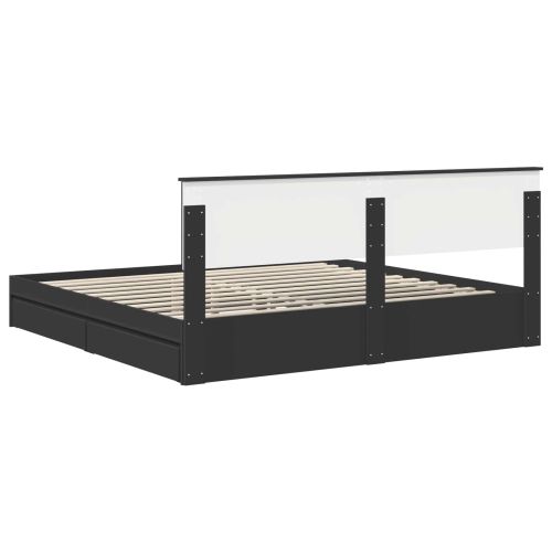 Легло с място за съхранение Черно 200 x 200 cm Инженерно дърво