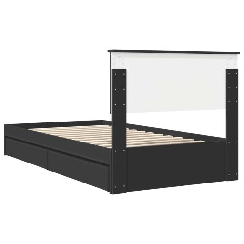 Легло с място за съхранение Черно 100 x 200 cm Инженерно дърво