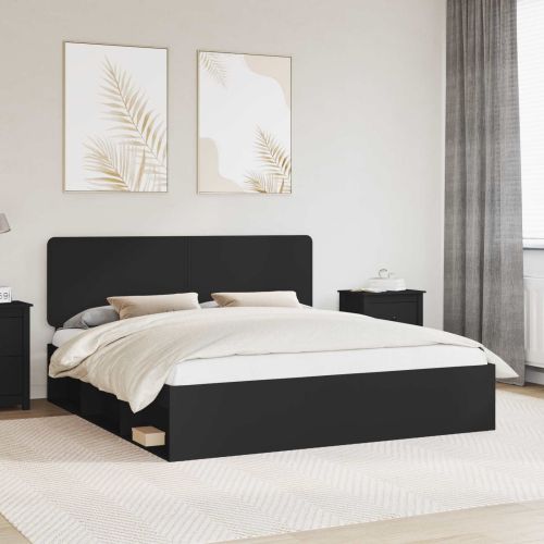 Рамка за легло Черно 200 x 200 cm Солидно борово дърво