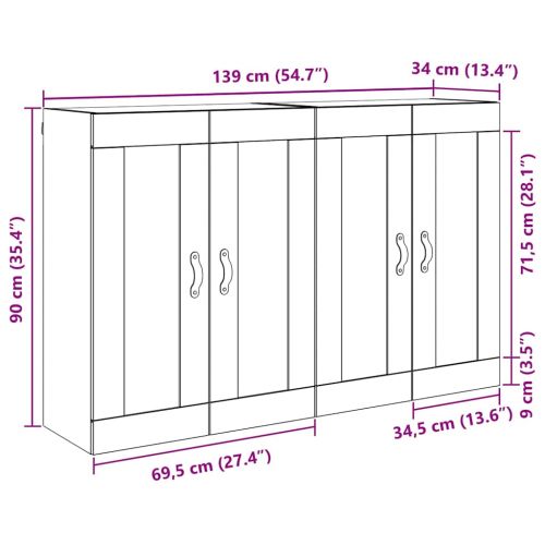 Стенно монтиран шкаф 2 pcs Дъб 69,5 x 34 x 90 см
