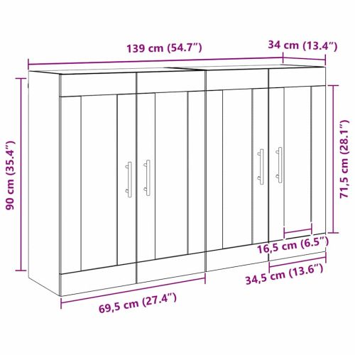 Стенно монтиран шкаф 2 pcs Дъб 69,5 x 34 x 90 см