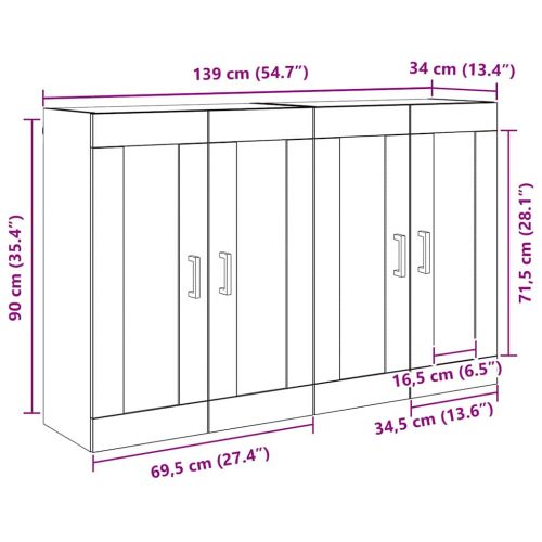 Стенно монтиран шкаф 2 pcs Черния дъб 69,5 x 34 x 90 см