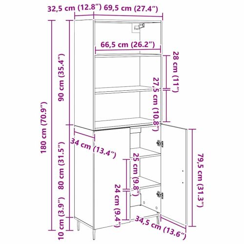 Висок шкаф Черния дъб 69,5 x 34 x 180 см