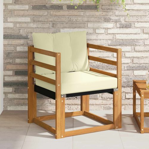 Външен диван Солидно акациево дърво Натурален и Крема