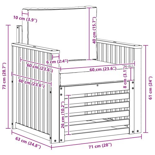 Външен диван Солидно акациево дърво и полиестер Натурално