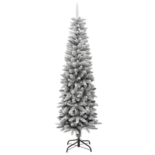 Изкуствена тънка коледна елха с флокиран сняг 180 cm PVC&PE