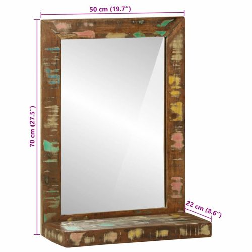 Огледало за баня Правоъгълна Кафяво Солидно възстановено дърво