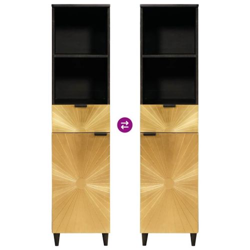 Шкаф за баня с чекмедже с рафт Черен и златен 38 x 33 x 160 см