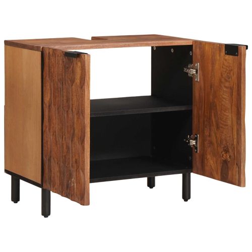 Шкаф за мивка в баня с рафт с врата Кафяво 62 x 33 x 58 см