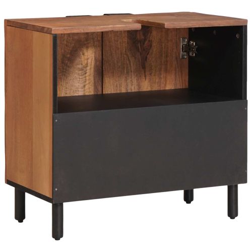 Шкаф за мивка в баня с рафт с врата Кафяво 62 x 33 x 58 см