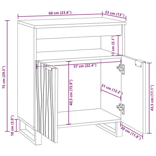 Шкаф с чекмедже Кафяво 60 x 33 x 75 cm мангово дърво масив